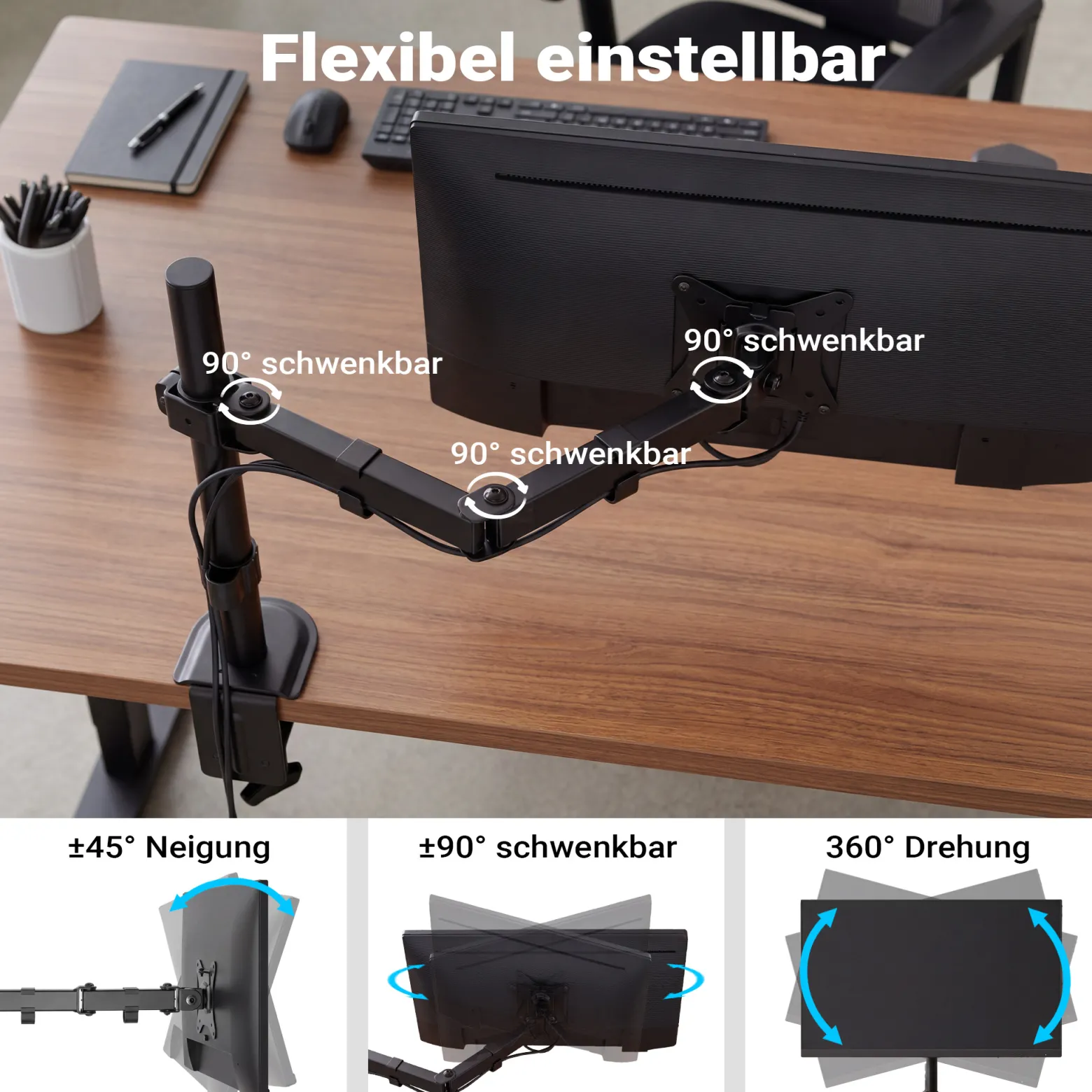 Wiltec Monitorhalterung bis 32 Zoll Bildschirmhalterung bis 9 kg Tischklemme für Monitor VESA 75/100