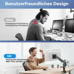 Wiltec Monitorhalterung Schreibtisch mit VESA-Platte für flache & gebogene Monitore, Bildschirmhalterung bis 20 kg, Monitorhalter mit Tischklemme