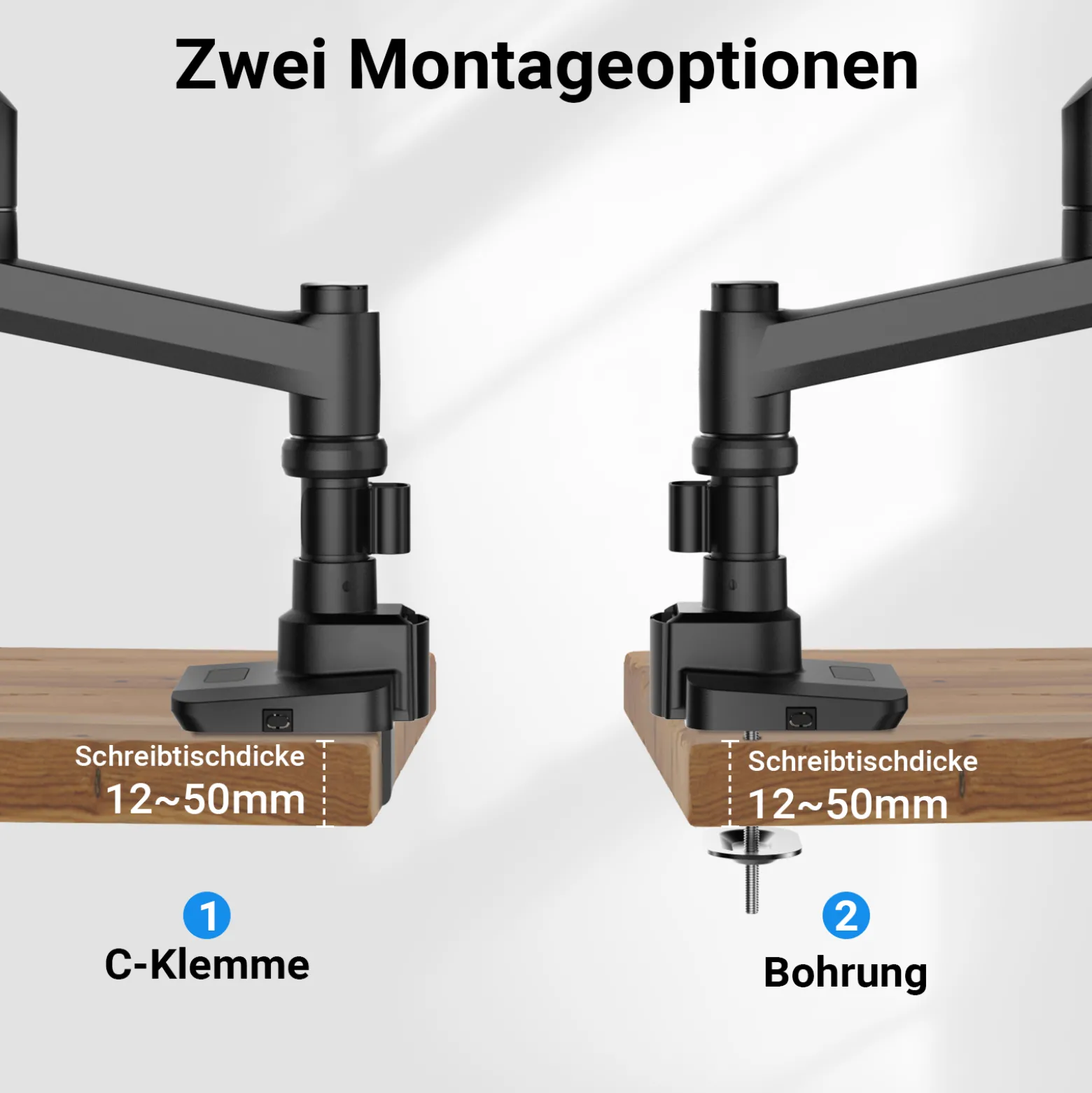 Wiltec Monitorhalterung Schreibtisch mit VESA-Platte für flache & gebogene Monitore, Bildschirmhalterung bis 20 kg, Monitorhalter mit Tischklemme