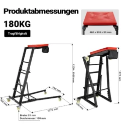 Wiltec Montagerollbrett Automotive Topside Creeper 180 kg höhenverstellbare Montagehilfe mit Leiter