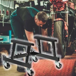 Wiltec Montageständer für Motorrad und ATV mit Rädern bis zu 680kg mit 300–380mm Arbeitshöhe für Hebebühnen, Montagebock