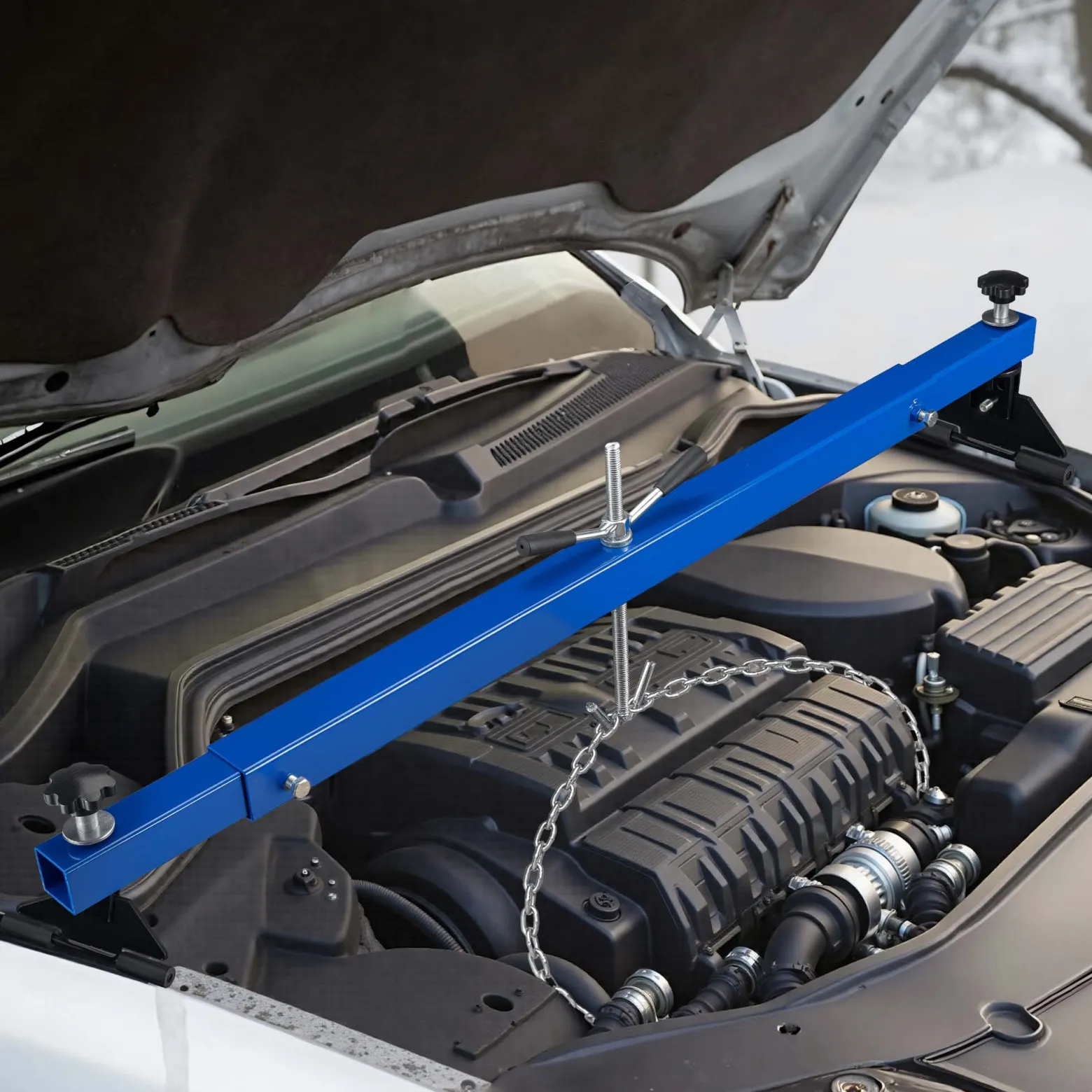 Wiltec Motorbrücke bis zu 300 kg Kotflügeltraverse 111-179 x 23 x 35 cm, Motorhalter für Reparaturen an Motoren, Motorheber für Auto, Hebekran aus Stahl