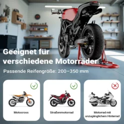 Wiltec Motorradständer hinten für 200-340 mm Reifen, 370 x 325 mm, als Montagehilfe aus Stahl für Hinterrad, Motorradheber bis 450 kg
