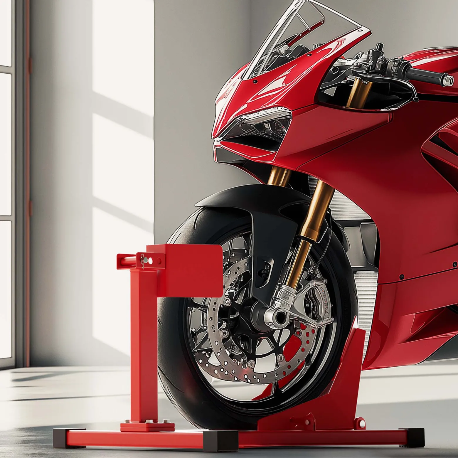 Wiltec Motorradständer vorne für 17-21" 60-160 mm Reifen, 670 x 480 mm, als Montagehilfe aus Stahl mit Gummifüßen für Vorderrad, Motorradheber