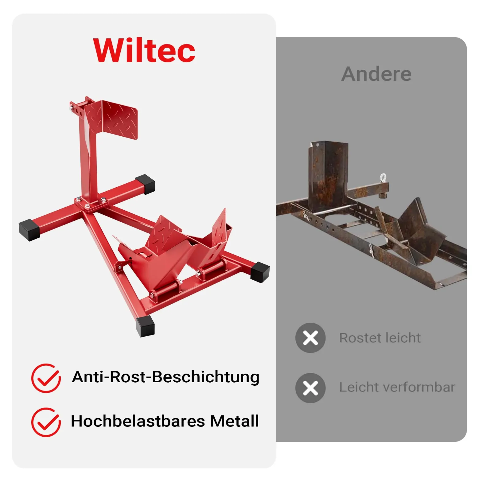Wiltec Motorradständer vorne für 17-21" 60-160 mm Reifen, 670 x 480 mm, als Montagehilfe aus Stahl mit Gummifüßen für Vorderrad, Motorradheber