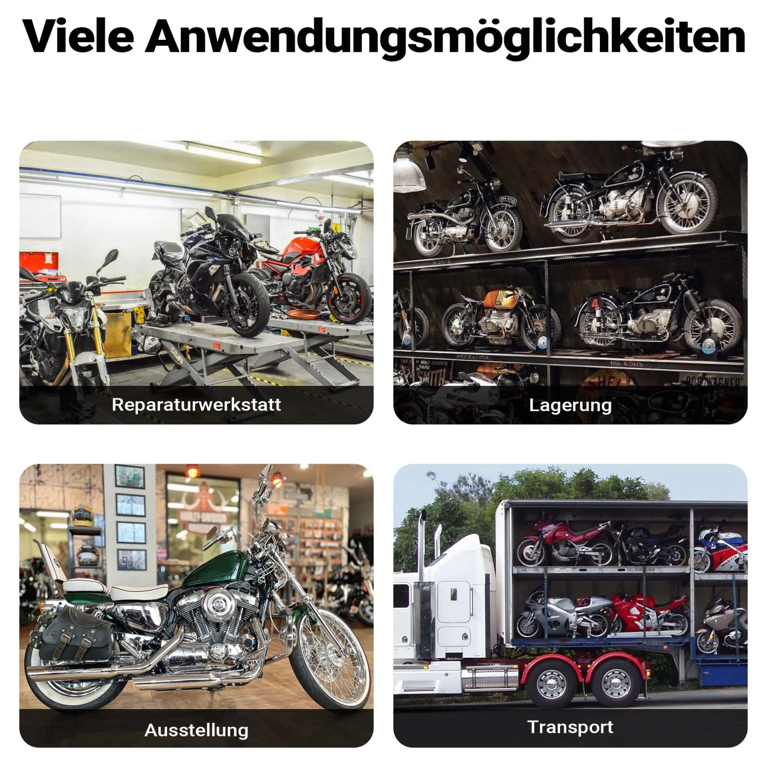 Wiltec Motorradständer vorne für 17-21" 60-160 mm Reifen, 670 x 480 mm, als Montagehilfe aus Stahl mit Gummifüßen für Vorderrad, Motorradheber