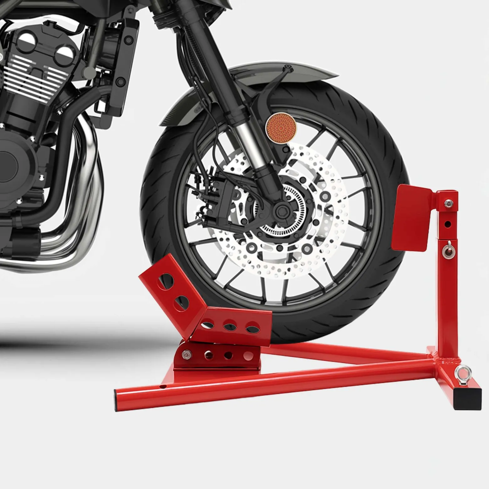 Wiltec Motorradständer vorne für 13-17" 90-130 mm Reifen, 605 x 480 x 330 mm, als Montagehilfe aus Stahl für Vorderrad, Motorradheber