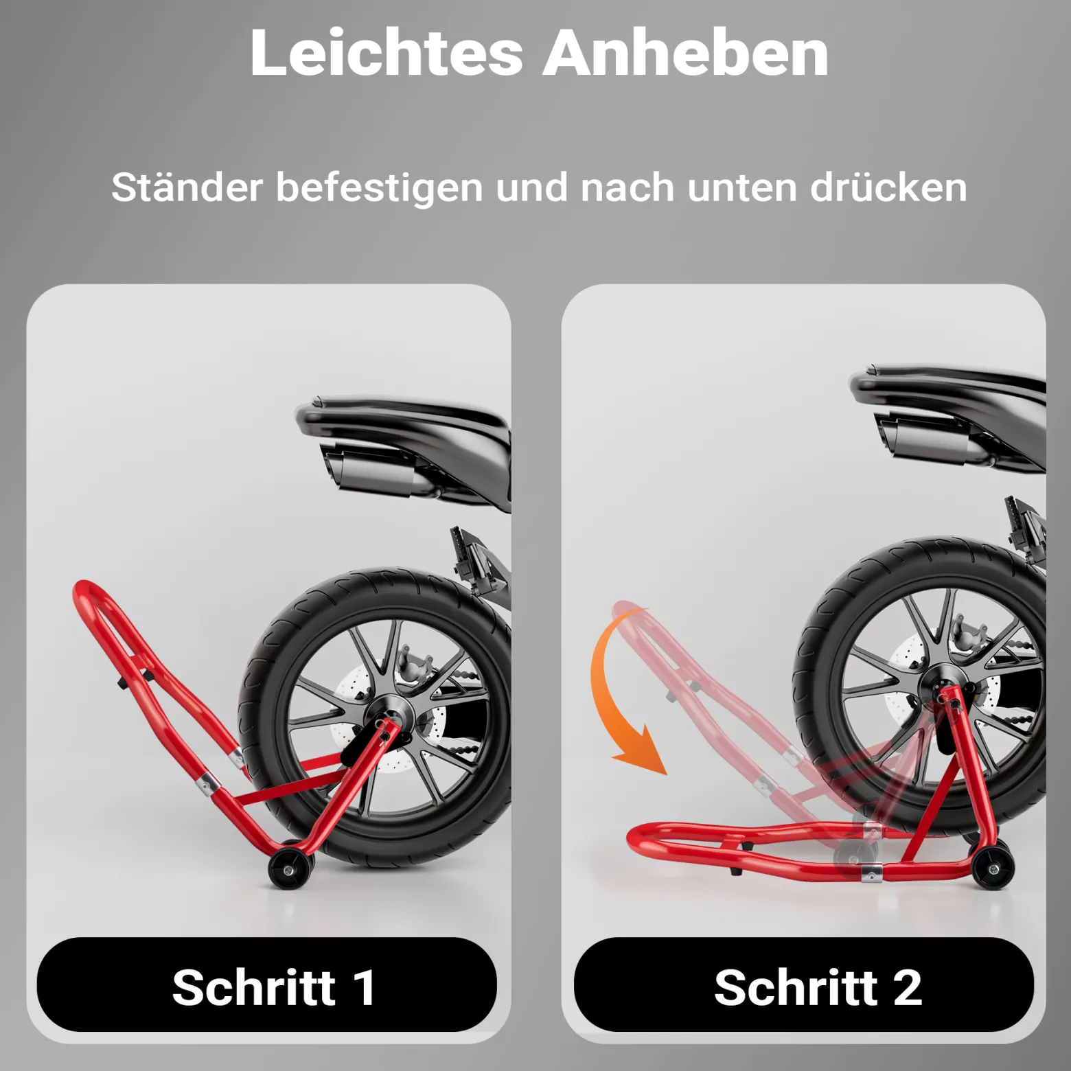 Wiltec Motorradständer vorne für 230-290 mm Reifen, 670 x 445 mm, als Montagehilfe aus Stahl für Vorderrad, Motorradheber bis 450 kg, Frontheber