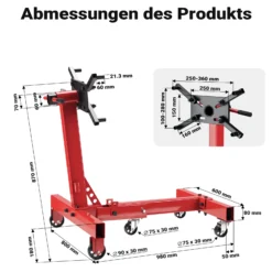 Wiltec Motorständer bis 680 kg, Motorheber mit 360° Lenkrollen, Getriebeheber mit Montagekopf drehbar, Getriebehalter klappbar, robuste Motorhalterung