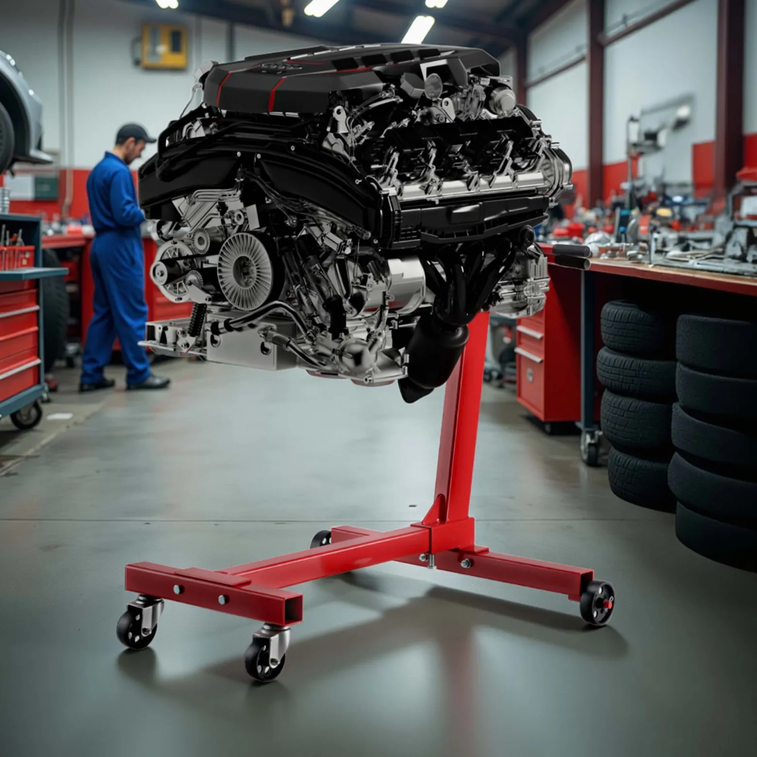 Wiltec Motorständer bis zu 450kg aus lackiertem Stahl mit Rollen Motorheber, Getriebeheber, Getriebehalter