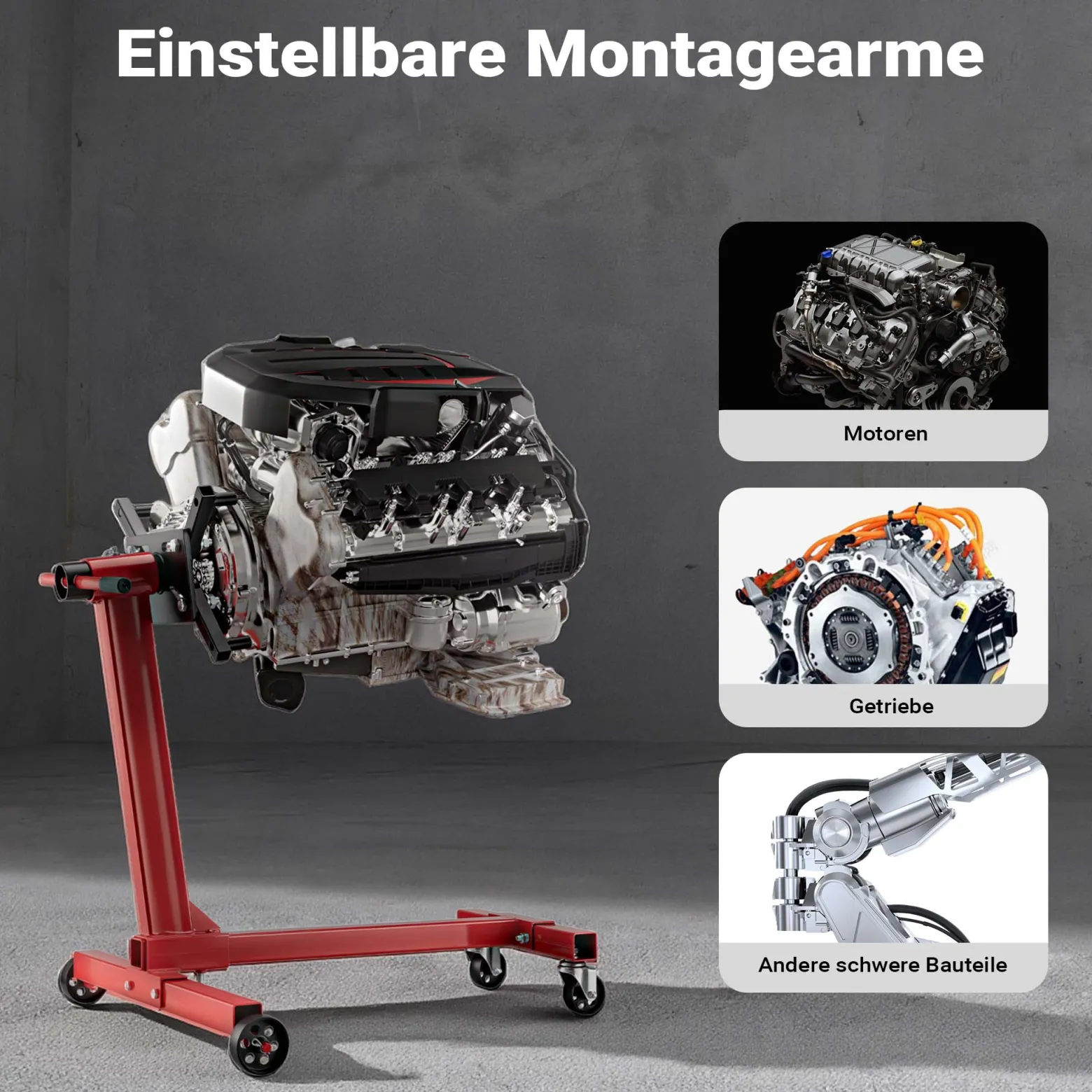 Wiltec Motorständer bis zu 450kg aus lackiertem Stahl mit Rollen Motorheber, Getriebeheber, Getriebehalter