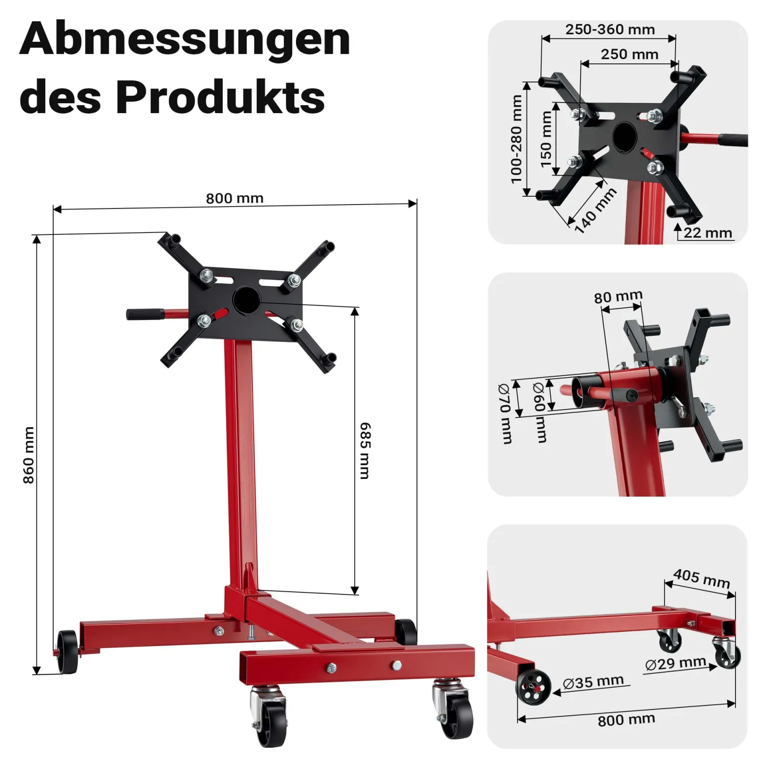 Wiltec Motorständer bis zu 450kg aus lackiertem Stahl mit Rollen Motorheber, Getriebeheber, Getriebehalter