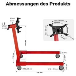 Wiltec Motorständer bis zu 570kg aus lackiertem Stahl mit Rollen Motorheber, Getriebeheber, Getriebehalter