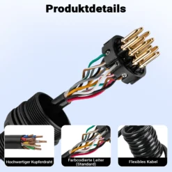 Wiltec 3 m Spiralkabel 13-polig auf 13-polig, Anhängerkabel Verlängerung mit Kunststoffstecker und Buchse, flexibles Kabel für Anhänger, PKW und Transporter