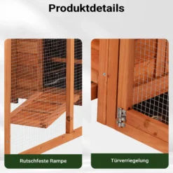 Wiltec Nagerhaus 1950 x 635 x 1200 mm, Hasenstall aus Fichtenholz, mit Bitumeneindeckung, Hühnerstall mit Nistkasten, Kleintierhaus Freilauf Gehege