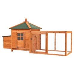 Wiltec Nagerhaus 1950 x 635 x 1200 mm, Hasenstall aus Fichtenholz, mit Bitumeneindeckung, Hühnerstall mit Nistkasten, Kleintierhaus Freilauf Gehege