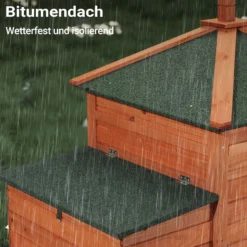 Wiltec Nagerhaus 1950 x 635 x 1200 mm, Hasenstall aus Fichtenholz, mit Bitumeneindeckung, Hühnerstall mit Nistkasten, Kleintierhaus Freilauf Gehege