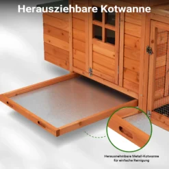 Wiltec Nagerhaus 1950 x 635 x 1200 mm, Hasenstall aus Fichtenholz, mit Bitumeneindeckung, Hühnerstall mit Nistkasten, Kleintierhaus Freilauf Gehege