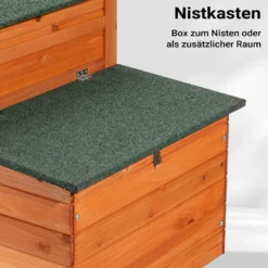 Wiltec Nagerhaus 1950 x 635 x 1200 mm, Hasenstall aus Fichtenholz, mit Bitumeneindeckung, Hühnerstall mit Nistkasten, Kleintierhaus Freilauf Gehege