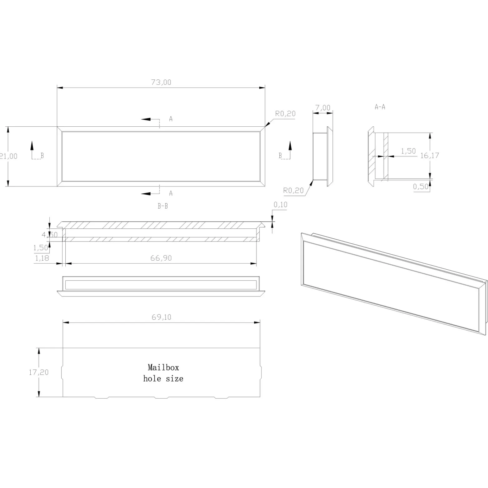 Wiltec Namensschild Abdeckung für Briefkasten mit Stanzmaß 69,1 x 17,2 mm für 73 x 21 mm Namensschild, Ersatzteil für Standbriefkasten und Wandbriefkasten