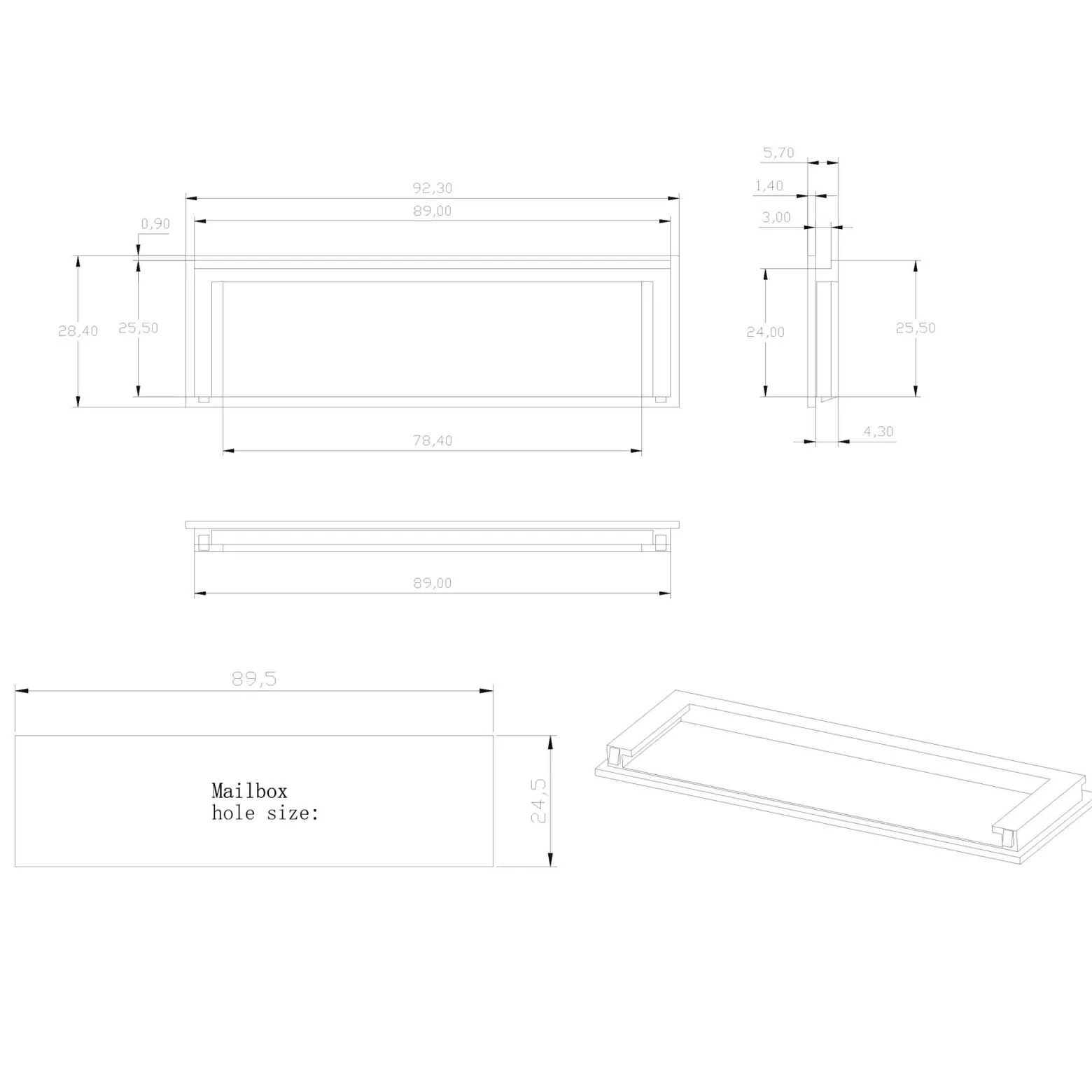 Wiltec Namensschild Abdeckung für Briefkasten mit Stanzmaß 89,4 x 24,5 mm für 92,3 x 28,4 mm Namensschild, Ersatzteil für Standbriefkasten und Wandbriefkasten
