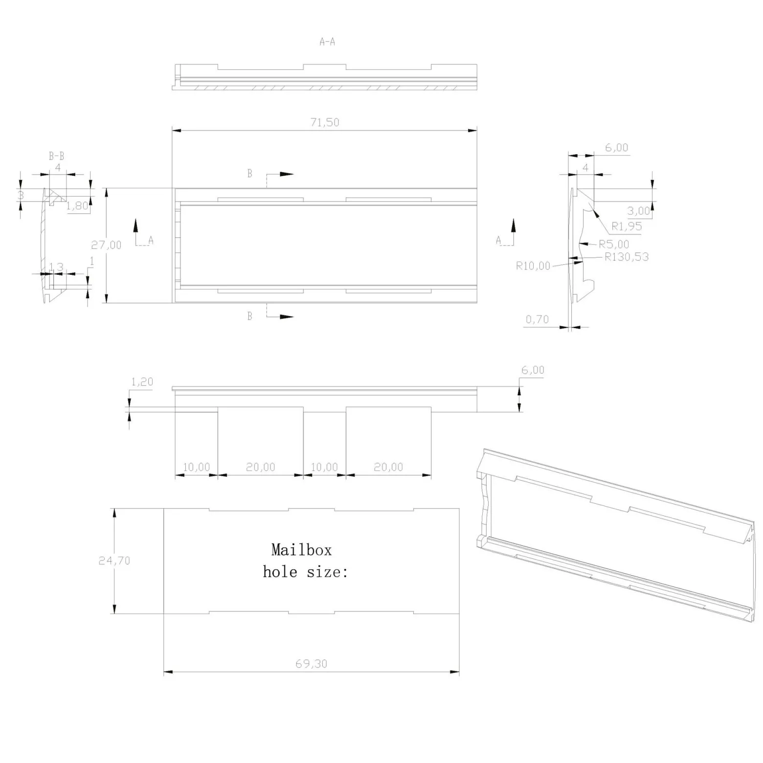 Wiltec Namensschild Abdeckung für Briefkasten mit Stanzmaß 69,3 x 24,7 mm für 71,5 x 27 mm Namensschild, Ersatzteil für Standbriefkasten und Wandbriefkasten