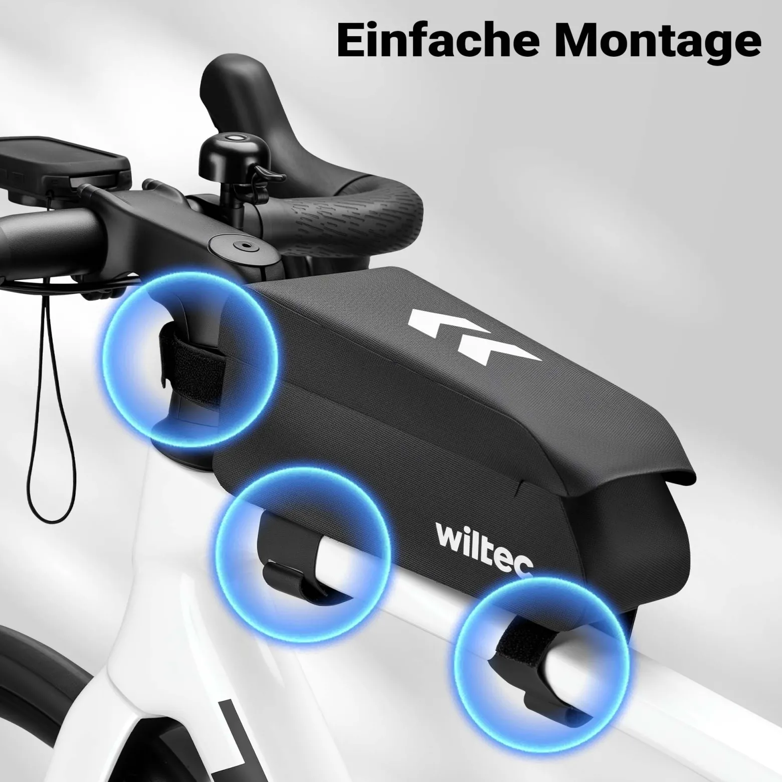 Wiltec Oberrohrtasche Fahrrad, Rahmentasche für Rennrad und Gravel, Fahrradtasche mit Magnetverschluss, Bikepacking-Rahmentasche wasserdicht, robuste Frame Bag