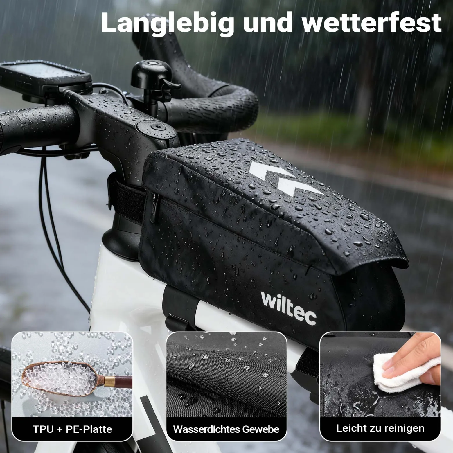 Wiltec Oberrohrtasche Fahrrad, Rahmentasche für Rennrad und Gravel, Fahrradtasche mit Magnetverschluss, Bikepacking-Rahmentasche wasserdicht, robuste Frame Bag