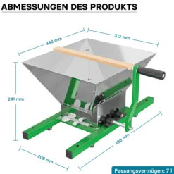 Wiltec Obstmühle mit 7L Trichter und Handkurbel Obsthäcksler leicht zu reinigen für Saftpresse Obstpresse zur Herstellung von Saft Würze oder Most