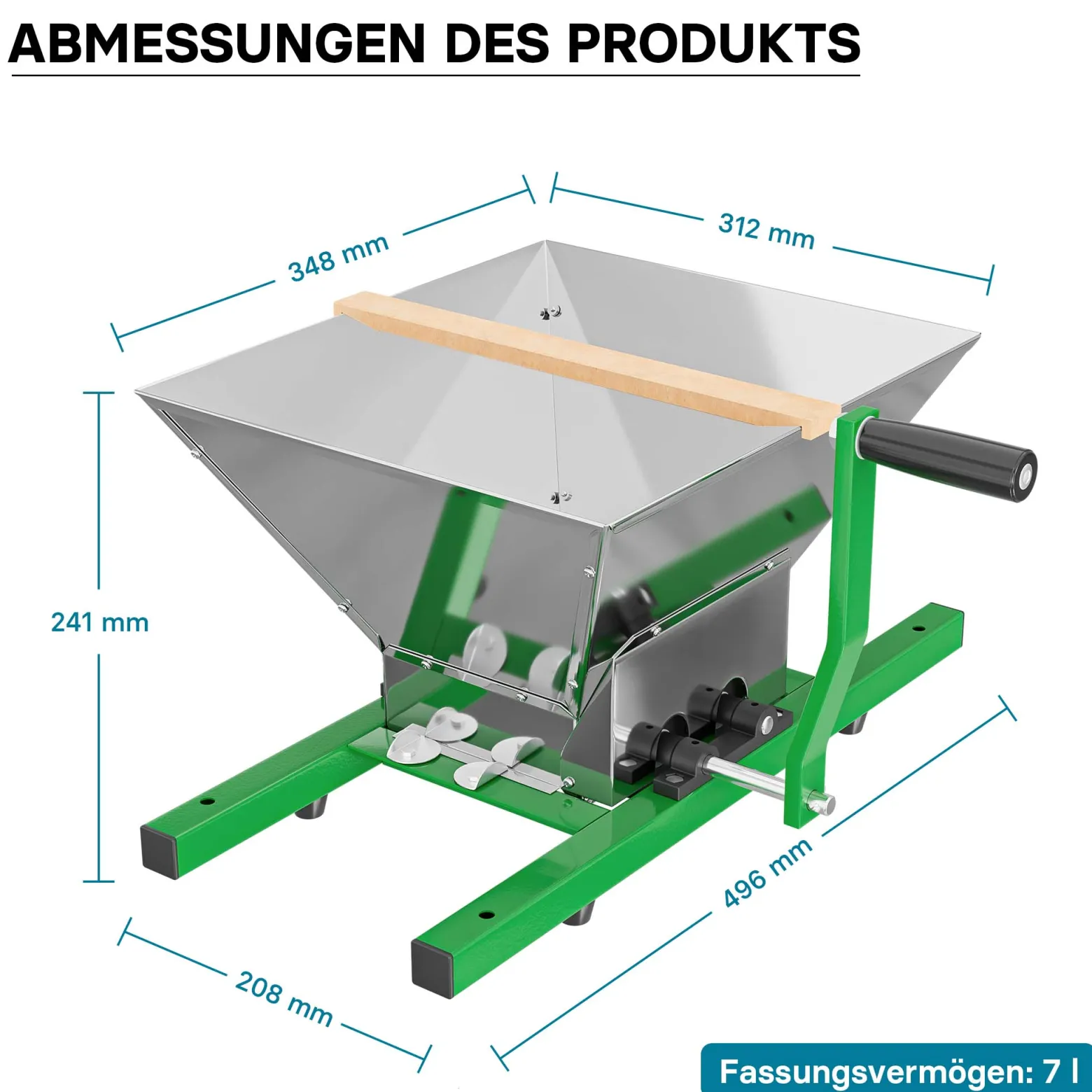 Wiltec Obstmühle mit 7L Trichter und Handkurbel Obsthäcksler leicht zu reinigen für Saftpresse Obstpresse zur Herstellung von Saft Würze oder Most
