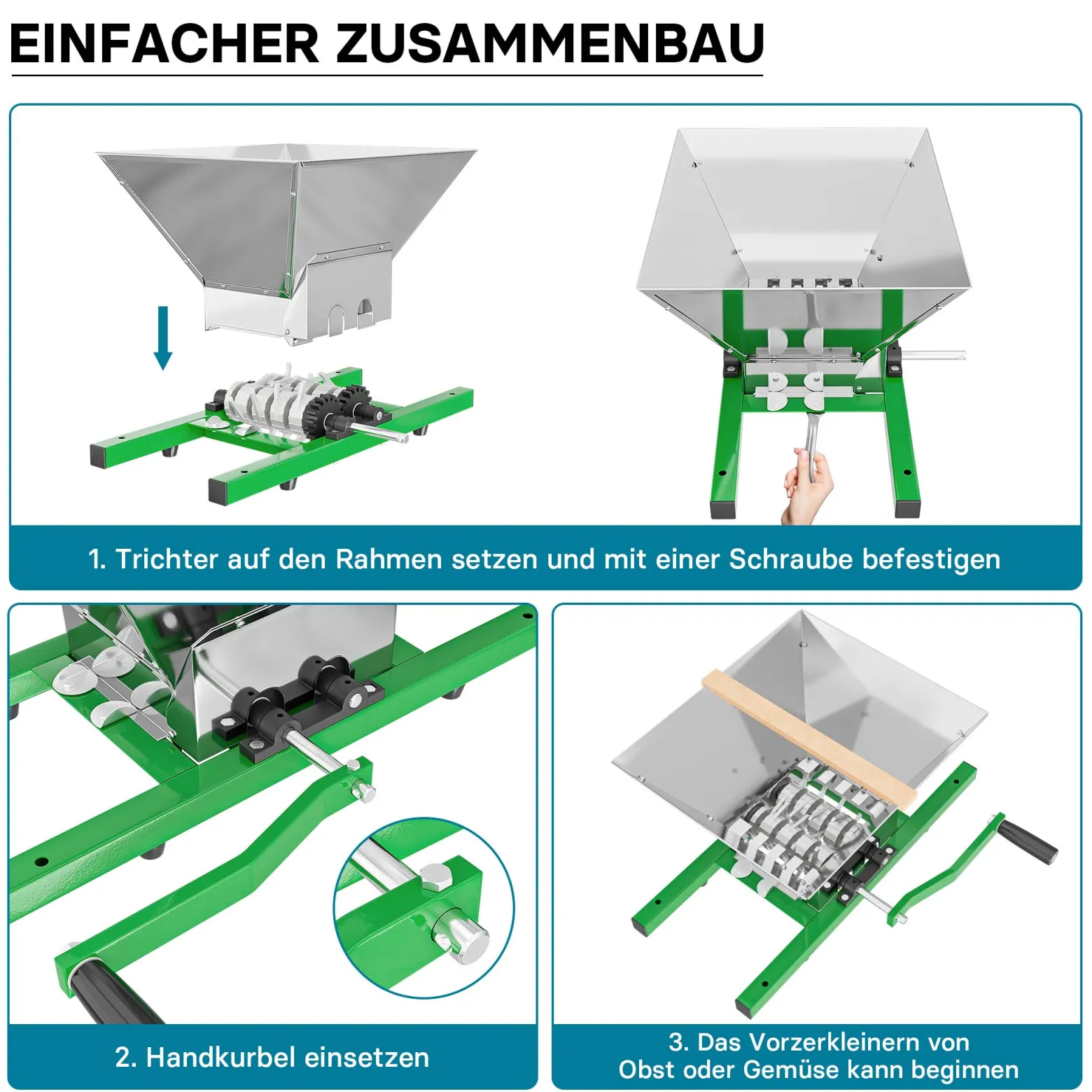 Wiltec Obstmühle mit 7L Trichter und Handkurbel Obsthäcksler leicht zu reinigen für Saftpresse Obstpresse zur Herstellung von Saft Würze oder Most