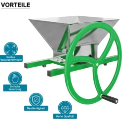 Wiltec Obstmühle mit 7L Trichter und runder Handkurbel Obsthäcksler leicht zu reinigen für Saftpresse Obstpresse zur Herstellung von Saft Würze oder Most