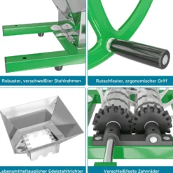 Wiltec Obstmühle mit 7L Trichter und runder Handkurbel Obsthäcksler leicht zu reinigen für Saftpresse Obstpresse zur Herstellung von Saft Würze oder Most