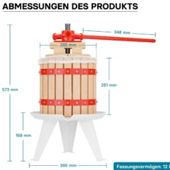 Wiltec Obstpresse 12L Maischepresse mit 3 passenden Presstüchern Weinpresse aus Holz Apfelpresse Saftpresse