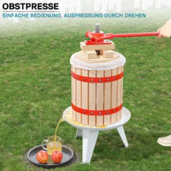 Wiltec Obstpresse 18L Maischepresse mit 3 passenden Presstüchern Weinpresse aus Holz Apfelpresse Saftpresse