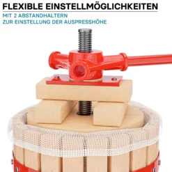 Wiltec Obstpresse 18L Maischepresse mit 3 passenden Presstüchern Weinpresse aus Holz Apfelpresse Saftpresse