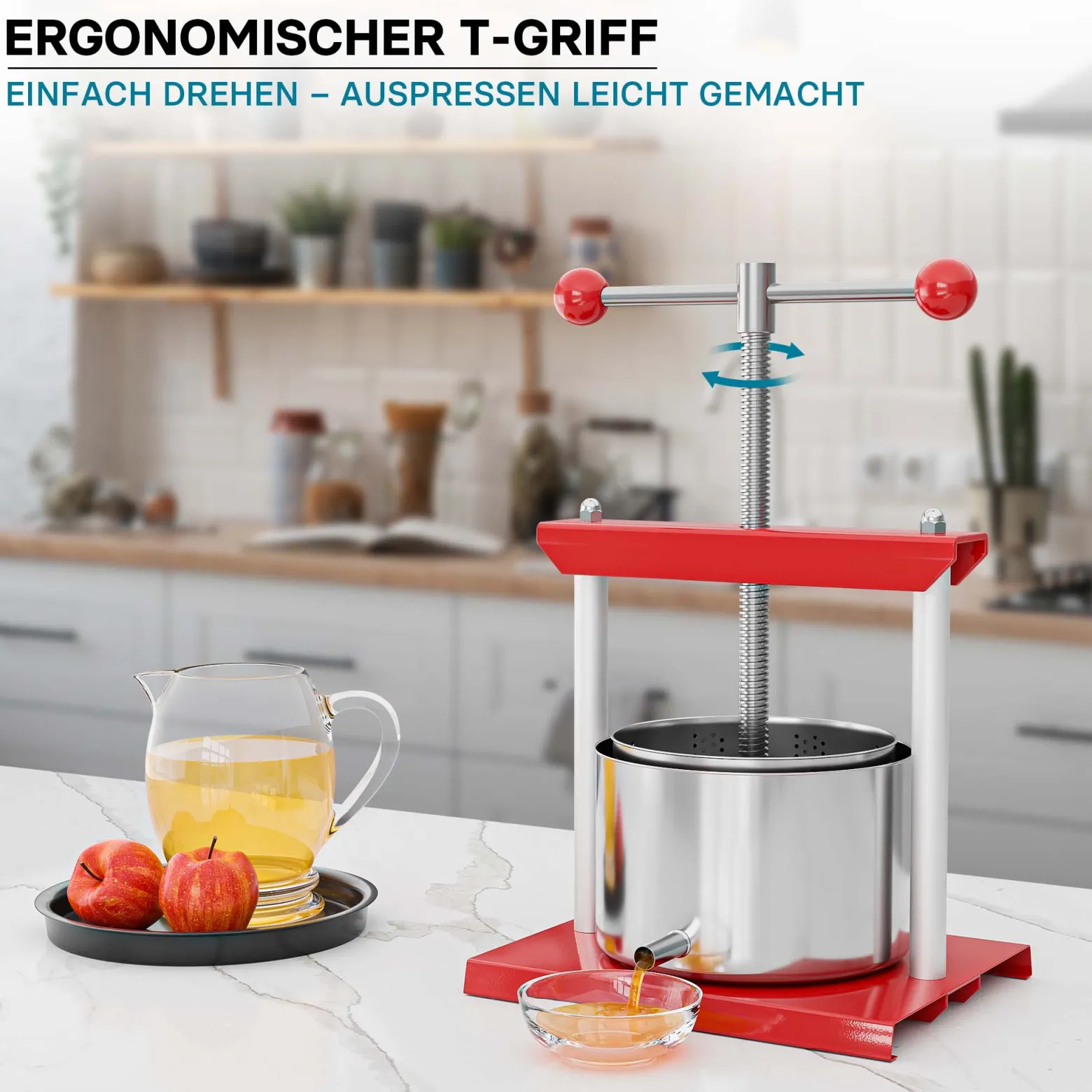Wiltec Obstpresse 3L Weinpresse aus Stahl Edelstahlkorb Fruchtpresse mit 2-armigen Drehgriff Saftpresse Beerenpresse