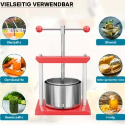 Wiltec Obstpresse 3L Weinpresse aus Stahl Edelstahlkorb Fruchtpresse mit 2-armigen Drehgriff Saftpresse Beerenpresse