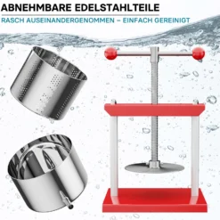Wiltec Obstpresse 3L Weinpresse aus Stahl Edelstahlkorb Fruchtpresse mit 2-armigen Drehgriff Saftpresse Beerenpresse