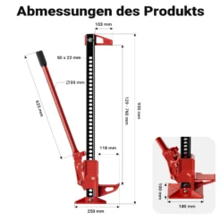 Wiltec Offroad Wagenheber bis 3000 kg max. 76 cm, Farmer Jack für Geländewagen, SUV, ATV und Anhänger, Farm Jack Wagenheber aus Stahl