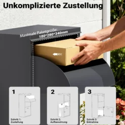 Wiltec Paketkasten anthrazit 410 x 220 x 750 mm, Paketbox Zuhause, private Paketannahme passend für Pakete und Päckchen, Standbriefkasten Stahl