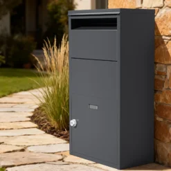 Wiltec Paketkasten anthrazit 410 x 220 x 750 mm, Paketbox Zuhause, private Paketannahme passend für Pakete und Päckchen, Standbriefkasten Stahl