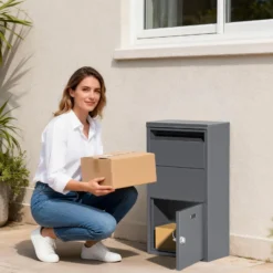 Wiltec Paketkasten anthrazit 410 x 220 x 750 mm, Paketbox Zuhause, private Paketannahme passend für Pakete und Päckchen, Standbriefkasten Stahl