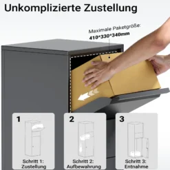 Wiltec Paketkasten Anthrazit 460 x 450 x 1400 mm, Paketbox Zuhause, private Paketannahme passend für Pakete der Größe S und L, Standbriefkasten
