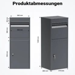 Wiltec Paketkasten anthrazit 410 x 380 x 1020 mm, Paketbox Zuhause, private Paketannahme passend für Pakete und Päckchen, Standbriefkasten Stahl
