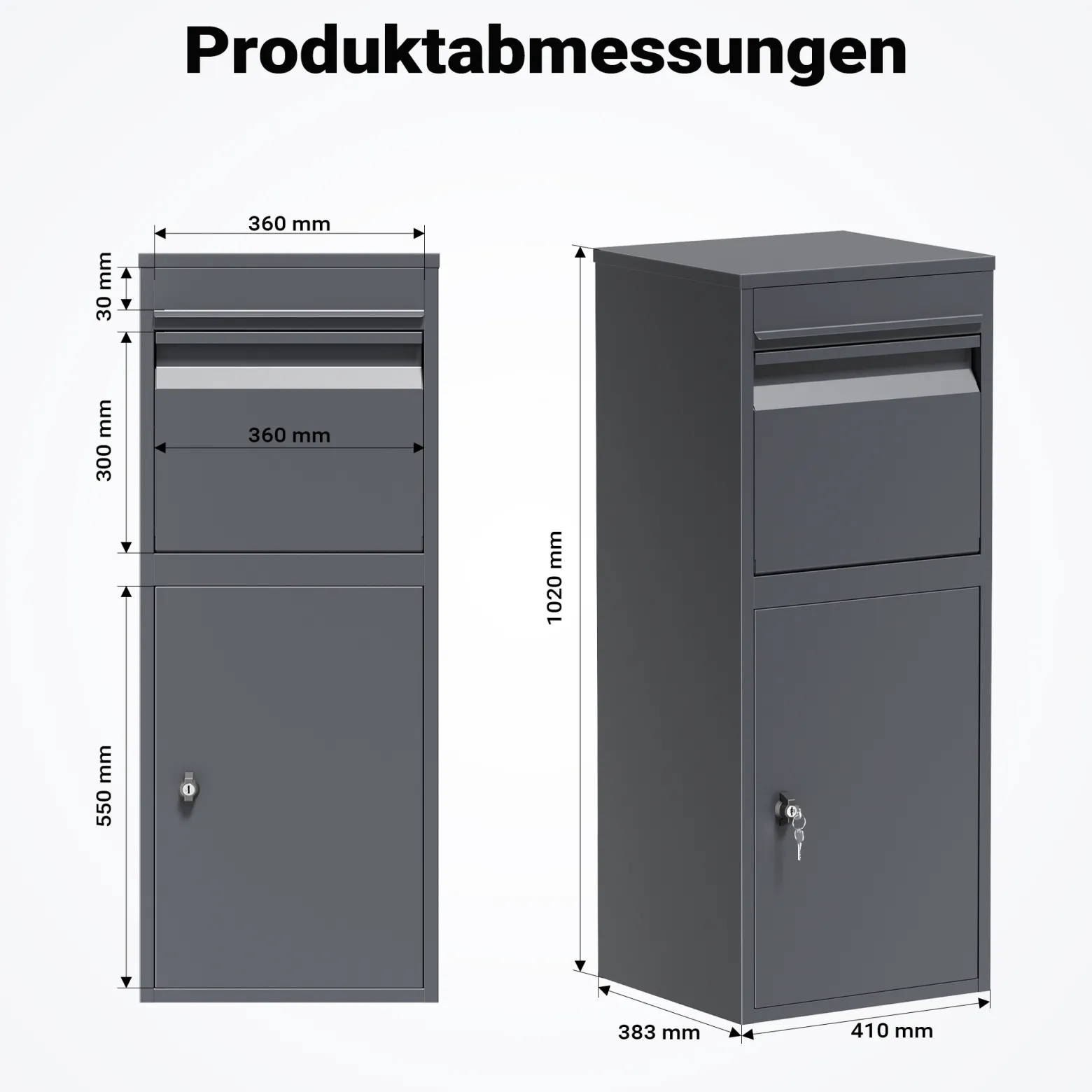 Wiltec Paketkasten anthrazit 410 x 380 x 1020 mm, Paketbox Zuhause, private Paketannahme passend für Pakete und Päckchen, Standbriefkasten Stahl