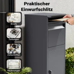 Wiltec Paketkasten anthrazit 410 x 380 x 1020 mm, Paketbox Zuhause, private Paketannahme passend für Pakete und Päckchen, Standbriefkasten Stahl