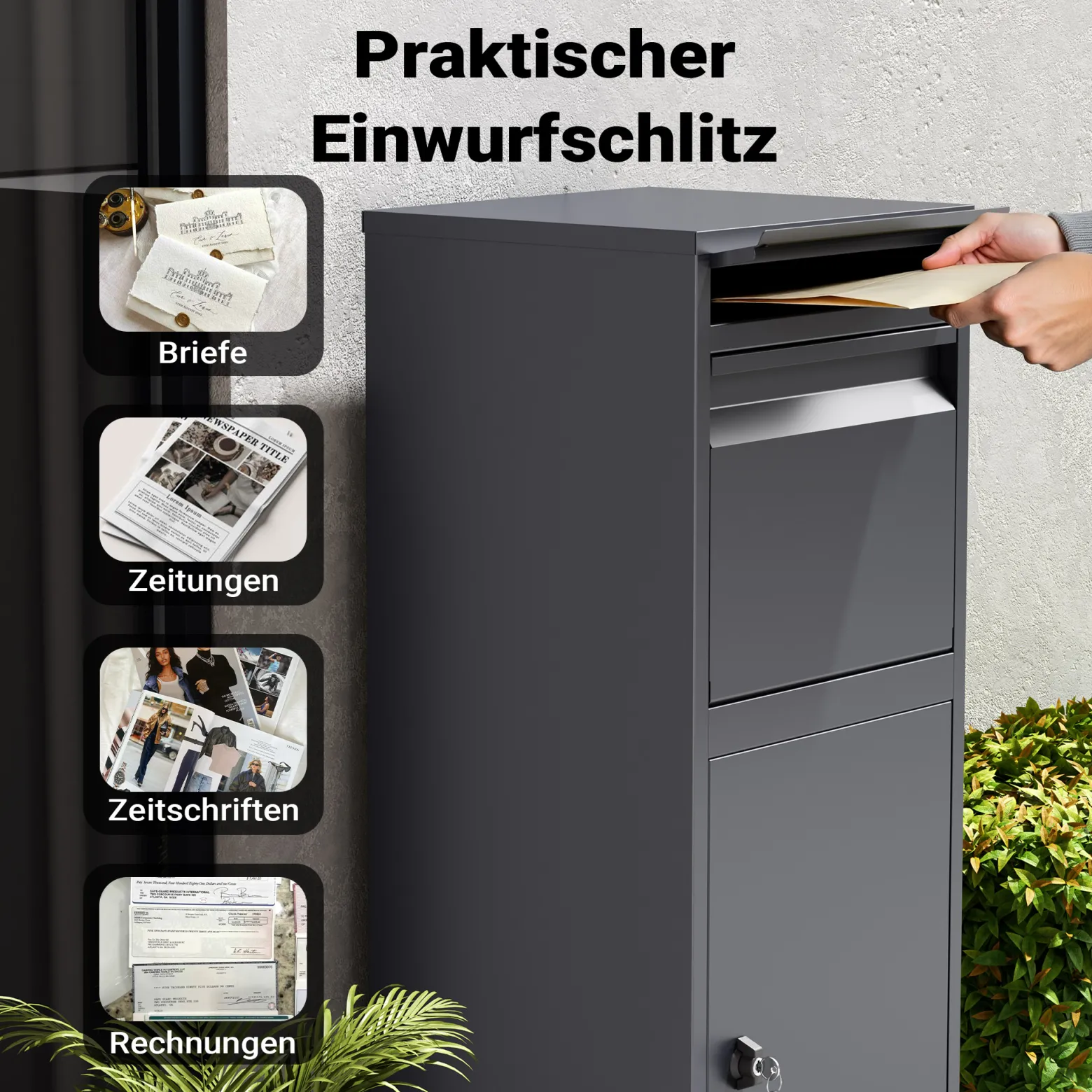 Wiltec Paketkasten anthrazit 410 x 380 x 1020 mm, Paketbox Zuhause, private Paketannahme passend für Pakete und Päckchen, Standbriefkasten Stahl