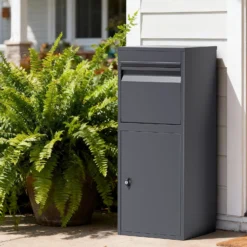 Wiltec Paketkasten anthrazit 410 x 380 x 1020 mm, Paketbox Zuhause, private Paketannahme passend für Pakete und Päckchen, Standbriefkasten Stahl