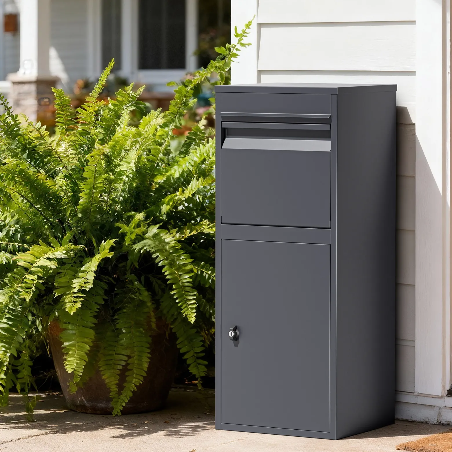 Wiltec Paketkasten anthrazit 410 x 380 x 1020 mm, Paketbox Zuhause, private Paketannahme passend für Pakete und Päckchen, Standbriefkasten Stahl